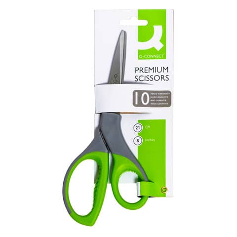 Forbici universali in blister Q-Connect Elite Softgrip lame 21 cm asimmetriche grigio/verde - KF03987